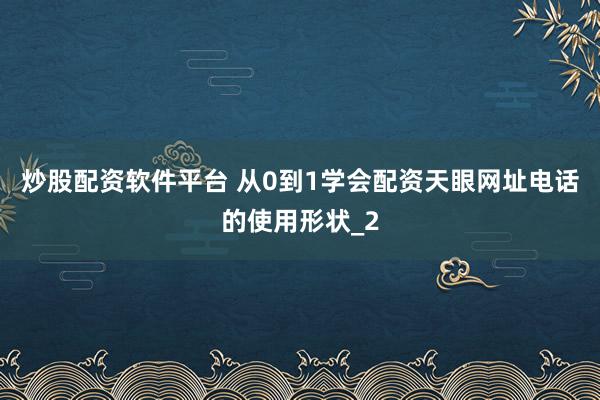 炒股配资软件平台 从0到1学会配资天眼网址电话的使用形状_2
