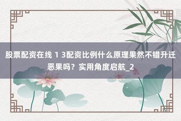 股票配资在线 1 3配资比例什么原理果然不错升迁恶果吗？实用角度启航_2